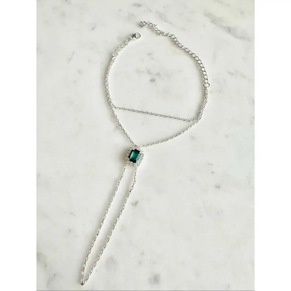 Emerald green finger chain rhinestone bracelet